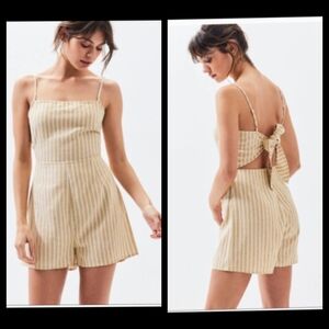 NWT Tank romper tie back peep back striped linen blend shorts hi-waist Large●